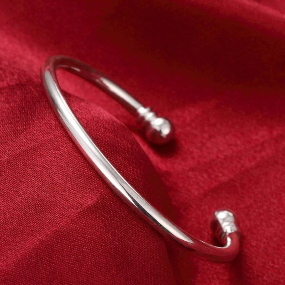 Women's 925 Sterling Silver Love Cuff Ball End Open Bangle Fashion Bracelet